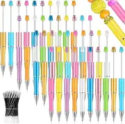 Crtiin 50 Pieces Plastic Beadable Pen Bulk Bead Ballpoint Shaft Black Ink Beaded Pens with Refills for DIY Making Gift Kids Students Office School Supplies (Macaroon Color)