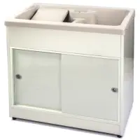 在飛比找momo購物網優惠-【Aaronation】新型推門式雙槽塑鋼水槽 洗衣槽(GU
