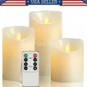 3 PCS Flameless Pillar Candle Flickering Moving Wick LED Candles Remote Control