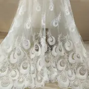 Peacock Feathers Embroidery Lace Mesh Fabric DIY Wedding Cloth Costume Curtain
