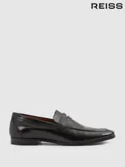 Reiss Black Bray Leather Patent Leather Saddle Loafers (E54521) | $360
