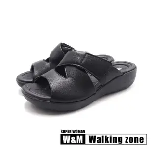 【WALKING ZONE】女 減痛功能厚底拖鞋 女鞋(黑)