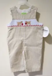 NWT Classic Whimsy Smocked Puppy Love Longall / Romper Boy's Size 9M