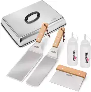 BBQ Griddle Accessories Set of 6 - Heavy Duty Stainless Steel Scraper, Spatula