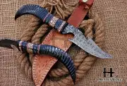 HUNTEX Custom Handmade Damascus Steel 315mm Long FullTang Hunting Gut Hook Knife