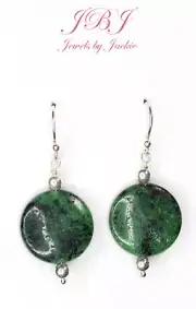 Ruby Zoisite 18mm Green Natural Gemstone Earrings .925 Sterling Silver 1 1/2"