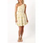 Petal & Pup Cintrico Lemon Print One-Shoulder Cotton Minidress at Nordstrom,