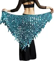 [CekoCk] Sequin Skirt，Belly Dancer Skirt, Dance Accessories,Triangle Hip Scarf for Belly Dance Shine Sequin Hollow Out Mesh Wrap Skirt Waist Chain for Women Tassel Belt Bottoms (Color : Blue, Size : 150)