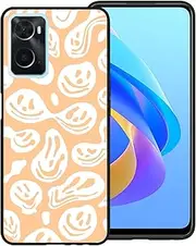 [zaztify] Phone Case for Oppo A96 (4G)/A36/A76/K10 4G/Realme 9i, Pastel Orange White Funny Trippy Dripping Smile Melted Hippie Smiling Skull Ghost Face Shockproof Anti-Slip Thin Soft Cover Shell