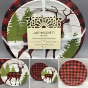 8pc Cynthia Rowley Christmas Melamine Dinner Salad Plate Set Buffalo Plaid Deer