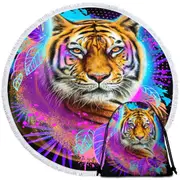 Jungle Animals Art Tiger Spirit Round Beach Towel