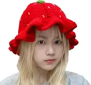 [Générique] Strawberry Crochet Hat, Handmade Floral Hat, Unique Slouchy Knitted Hat, Portable Warm Hat, Fun Dance Accessories Handmade Knitted Hat for Birthday, Parties Prop, Dance, Parties, a, 0