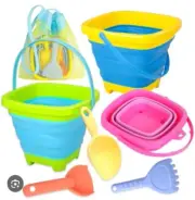 Collapsible Beach Toy Set – Buckets, Shovels & Mesh Bag (7-Piece)