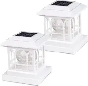 Solar Post Cap Lights, Warm White & RGB Automatic Cycling, Cracked Glass Bulb,