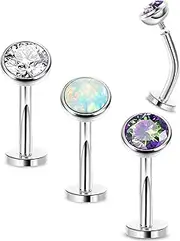 [LOAYHOAY] 3Pcs 14G Surgical Steel Belly Button Rings for Women Floating Belly Rings Flat Back Belly Piercing Convex Base CZ Navel Rings Curved Barbell Internally Threaded Navel Belly Piercing Jewelry