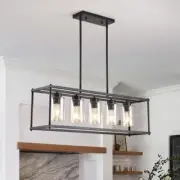 Black Dining Room Light Fixture, 5-Lights Modern Rectangular Chandelier