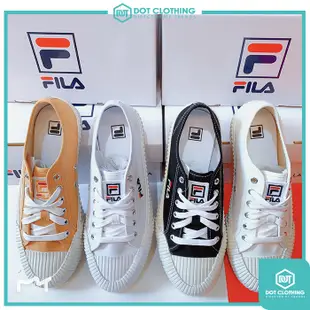 FILA 白黑 米色 韓風 餅乾鞋 鞋頭 壓紋 刺繡 小LOGO 休閒 帆布鞋 小白鞋