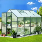 1.9x2.52x1.83M Green Fingers Greenhouse Aluminium Polycarbonate Green House Garden Shed