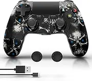 MUZELI Kabelloser Controller für PS4, Multi-Plattform Controller kompatibel mit PS4/Pro/Slim/PC/iOS/Android/MacOS, mit Dual-Vibration/3,5-mm-Audio-Buchse/Empfindlichem Touchpad(Schädel)