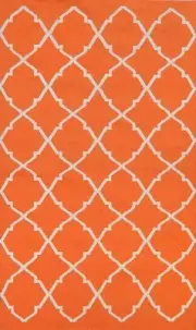 ORANGE/ IVORY Durrie-Kilim Trellis Oriental Area Rug Reversible Flat-Weave 5'x8'