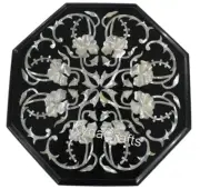 Black Marble Side Table Top for Hallway Mother of Pearl Inlay Work Coffee Table