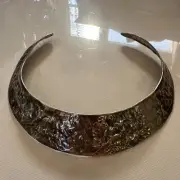 Vintage Wide Hammered Silver Choker Collar Necklace 1980/90 BOHO Tribal