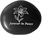 Memorial Stone - in Loving Memory Natural Black Pebble for Grave Sites, Memorial Décor Sympathy Gifts for Loss of Loved One (Lily)