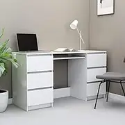 Modern Computer Desk with 6 Drawers Home Office Desk Simple Writing Study Table - Space Saving Design, Chipboard