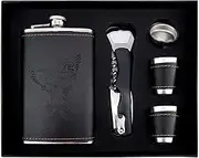 RNUIE Hip Flasks for Liquor Sets for Men,9 Oz Personalized Whiskey Stainless Steel Flagon,2 Cups+1Corkscrew+1 Mini Funnel for Husband Christmas Birthday Gifts(eagle)