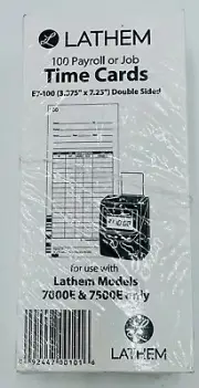 Lathem Time Cards, Numbered 1-100, Pack Of 100. For Models 7000E & 7500E