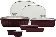 Corningware French White Bakeware 10-Piece Set, French Cabernet