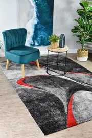 Pompon Brim Grey Red Rug