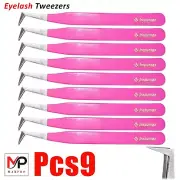 9X L-TYPE PINK EYEBROW TWEEZERS FOR WOMEN HAIR REMOVAL & EYELASH EXTENSIONS