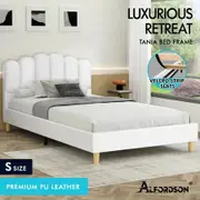 ALFORDSON Bed Frame Single Size Upholstered Platform Base Leather White TANIA