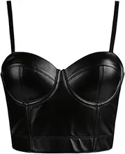 [SUABON] Women Sexy PU Leather Corset Bra Bustier Push Up Smooth Short Top