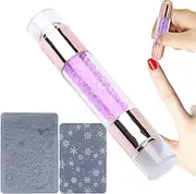 Nail Stamper Tool, Nail Stamper Kit, Stamping Pens Rhinestone Decorated Double Stamp Tool for Manicure Home Practice Nail Salon