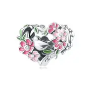 S925 Sterling Silver Purple Sweet Bird Garden Flower Charm - AVILIA Designs