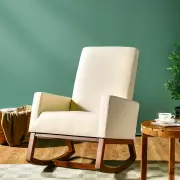 CostwayModern Rocking Chair with Rubber Wood Base for Living Room-Beige