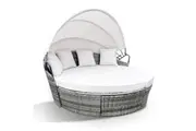 LONDON RATTAN 3PC Outdoor Daybed Patio Rattan Sofa Sun Lounge Furniture Grey Wicker Off White Canopy