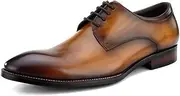 [Generic] Claasic Oxford for Men Lace Up Formal Dress Shoes Patent Genuine Leather Low Block Heel Pointed Toe