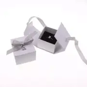 Gray White Jewelry Boxes Ribbon Bowknot Paper Box Ring Earrings Display Storage