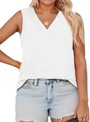 [DOLNINE] Women's Plus Size Tank Tops V Neck Sleeveless Shirts Casual Summer Fashion Tunic Blouses
