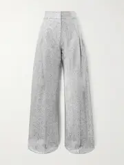 [LIBEROWE] LIBEROWE - Delphi Pleated Metallic Knitted Wide-leg Pants - Silver - large large Silver