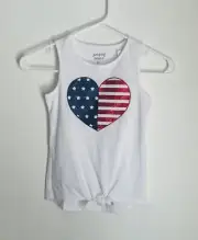 Jumping Beans Girls 6X Tie Front Tank Top White American Heart Sparkle