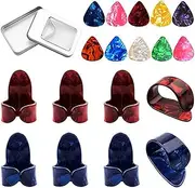 Guitar Picks Kit 10pcs Celluloid Picks + 6pcs Finger Picks + 2 Thumb Picks + Storage Box Guitar Accessories for Acoustic Guitar Beginners(Random Color Delivery) ALKOY