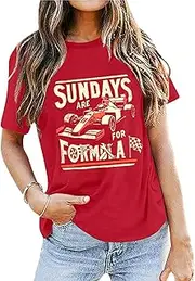 [LOTUCY] Racing Shirt Women Checkered Flag Racing Shirts Race Day Car Casual Unisex Short Sleeve Tee Tops