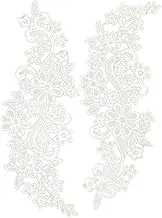 White Floral Lace Applique Embroidered Guipure Wedding Lace Motif Patches 31x9 cm