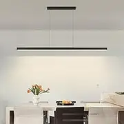 Long Linear LED Pendant Light with Remote Control Chandelier 2700K-6500K Dimmable Chandeliers Iron Aluminium Minimalist Design for Office Living Room Dining Tables (Black,150cm)