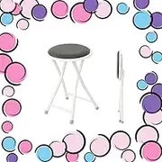 Kitchen Dining Room Stool, Adult Round Folding Chair with Padded Seat, Portable Counter Bar Stools for Dorm Kitchen Vanity Assembly Free(Black)