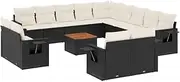 vidaXL - Modular Garden Sofa Set with Cushions, 14 Piece Black Poly Rattan for Patio/Terrace, Removable Covers, Easy Clean, Weather-Resistant, Modern Lounge Furniture